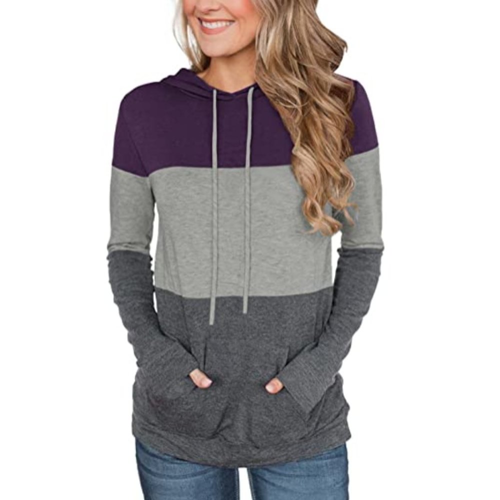 COPY - Color Block Casual Hoodies for Women Long Sleeve Drawstring Pullover Swe…